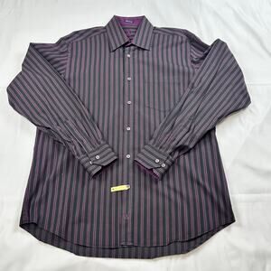 Bugatchi Men’s Dark Purple Pinstripe Button Down Shirt Size XL